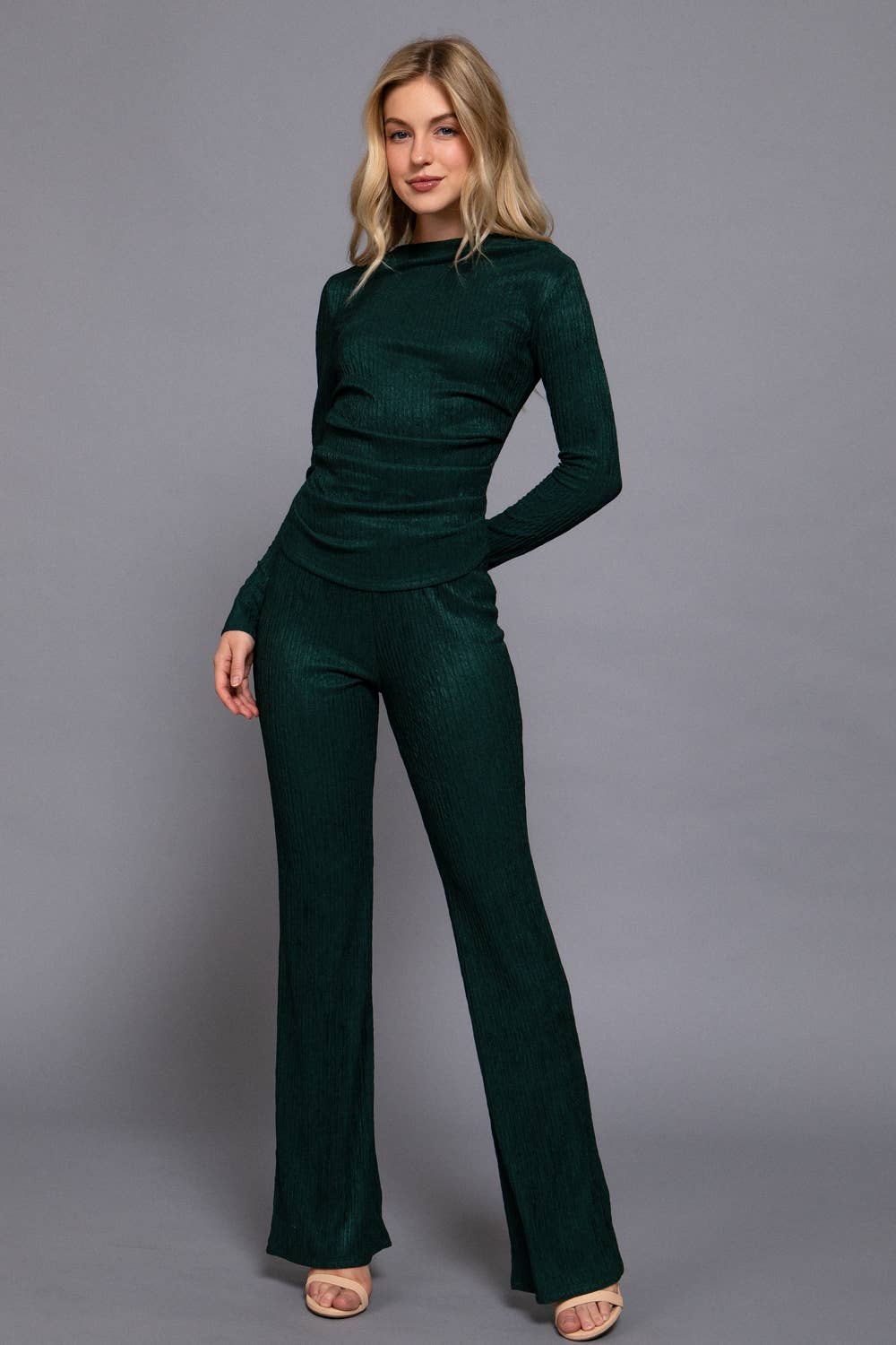 Long Sleeve Draped Top & Flare Pants Set-Two Piece Set-Active Basic | Active USA-Shop with Bloom West Boutique, Women's Fashion Boutique, Located in Houma, Louisiana