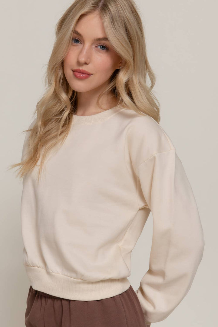 Round Neck Crop SweatShirt beige-Sweaters-Active Basic | Active USA-Shop with Bloom West Boutique, Women's Fashion Boutique, Located in Houma, Louisiana