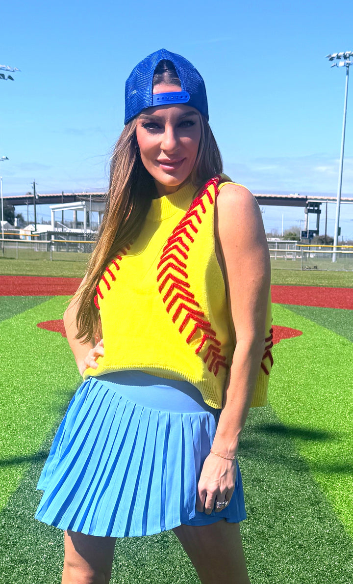 Queen of Sparkles Yellow Softball Vest-QOS Tops-Queen Of Sparkles-Shop with Bloom West Boutique, Women's Fashion Boutique, Located in Houma, Louisiana