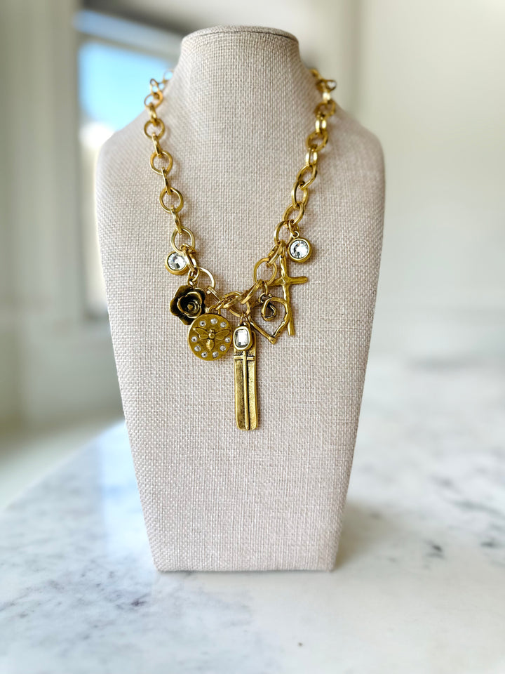 Gold Charm Necklace w/ Antique Gold Pendants-Necklaces-Lula n Lee-Shop with Bloom West Boutique, Women's Fashion Boutique, Located in Houma, Louisiana