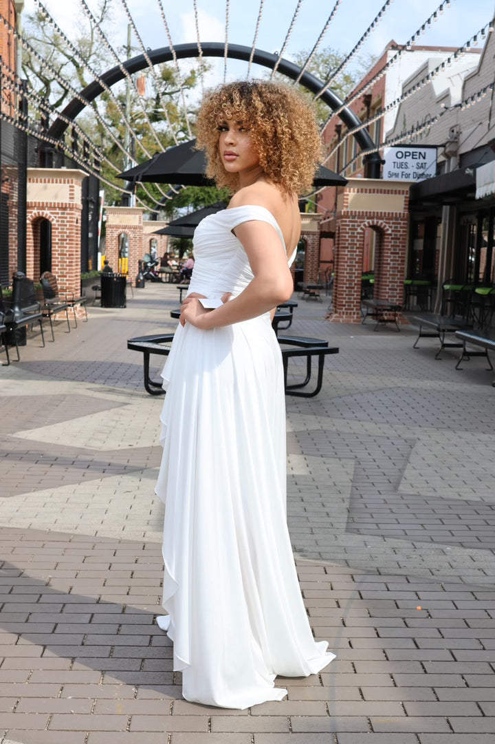 Ballentine Draped Off The Shoulder Bridal Gown-Formal Gowns-ladivine by cinderella-Shop with Bloom West Boutique, Women's Fashion Boutique, Located in Houma, Louisiana