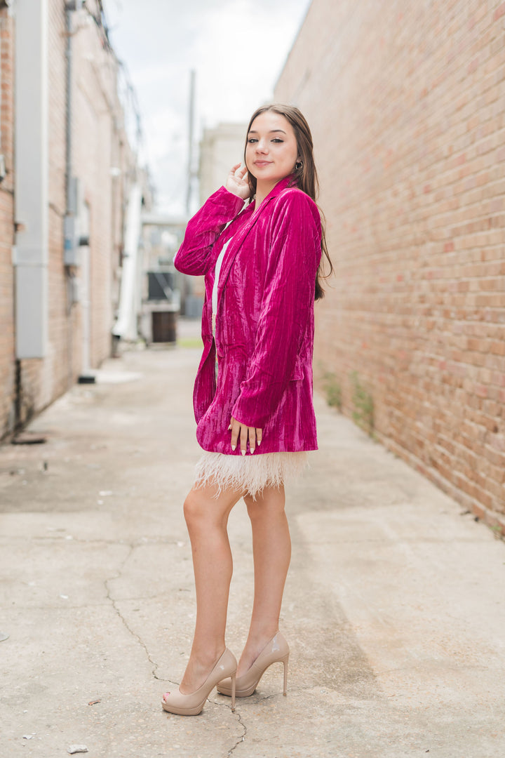 Buddy Love Heff Velvet Blazer Fuchsia-Blazers-Buddy Love-Shop with Bloom West Boutique, Women's Fashion Boutique, Located in Houma, Louisiana