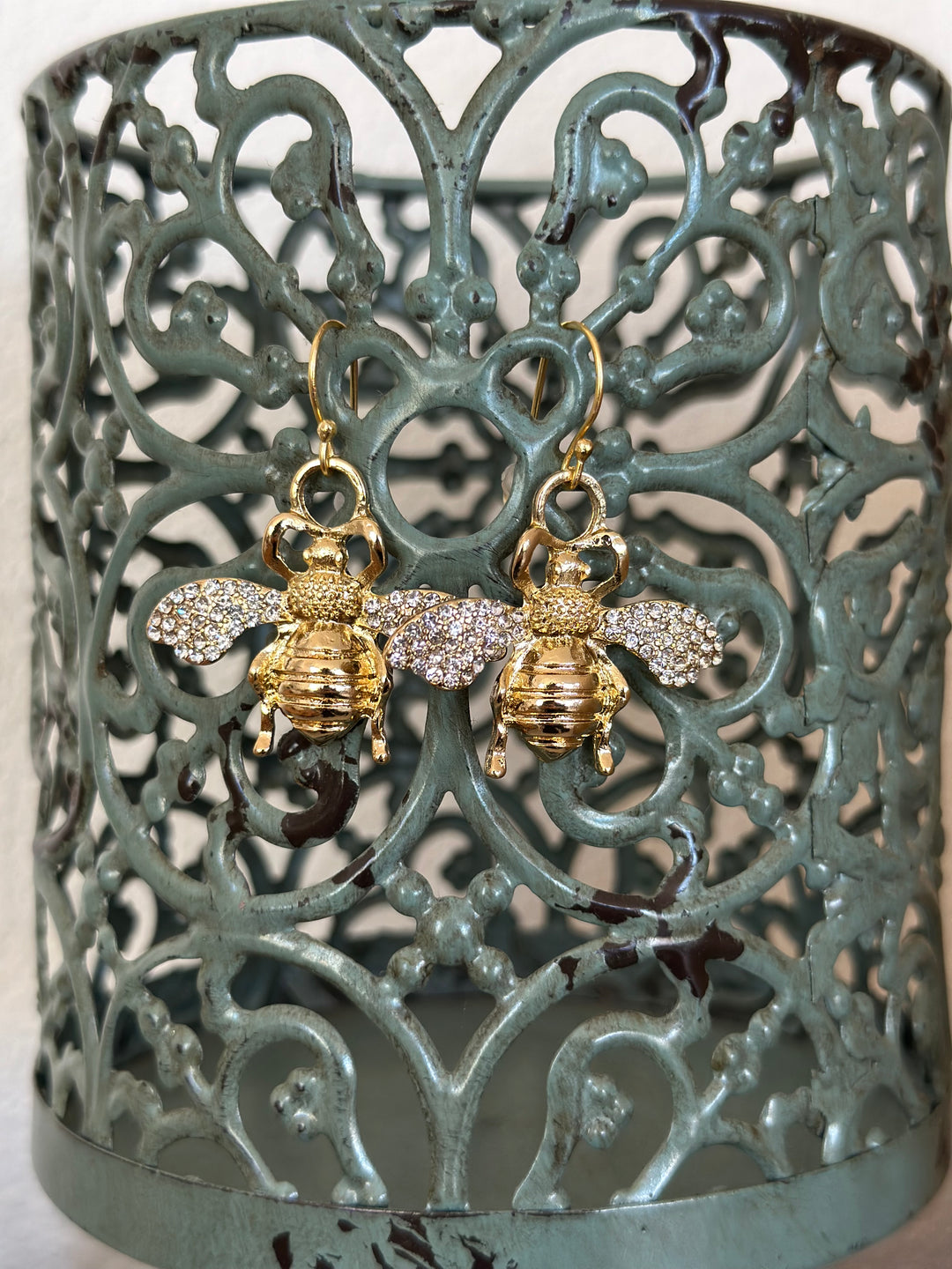 Gold Pave Bee Earrings-Earrings-Bloom West Boutique-Shop with Bloom West Boutique, Women's Fashion Boutique, Located in Houma, Louisiana