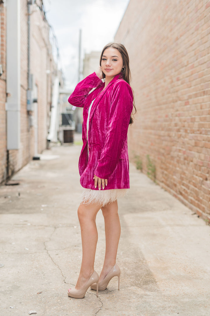 Buddy Love Heff Velvet Blazer Fuchsia-Blazers-Buddy Love-Shop with Bloom West Boutique, Women's Fashion Boutique, Located in Houma, Louisiana