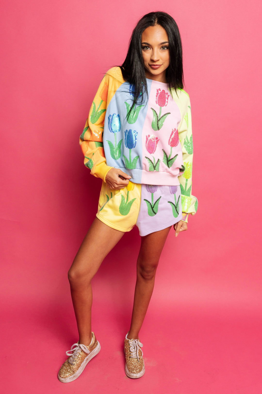 Queen Of Sparkles Colorblock Tulip Shorts-QOS Bottoms-Queen Of Sparkles-Shop with Bloom West Boutique, Women's Fashion Boutique, Located in Houma, Louisiana