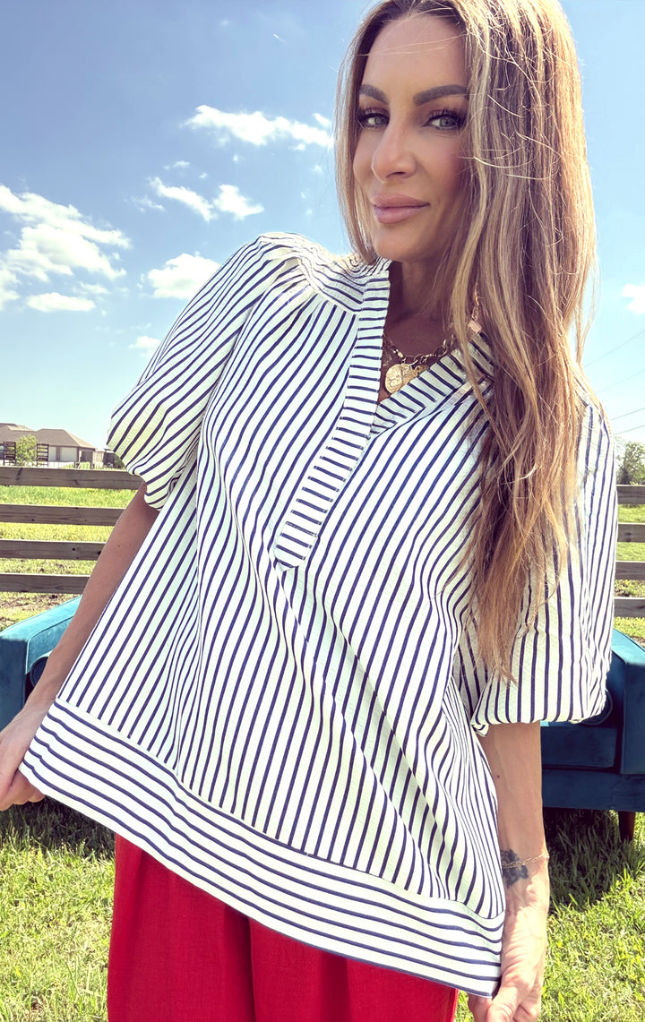 The Navy Belle-Tops-She+Sky-Shop with Bloom West Boutique, Women's Fashion Boutique, Located in Houma, Louisiana