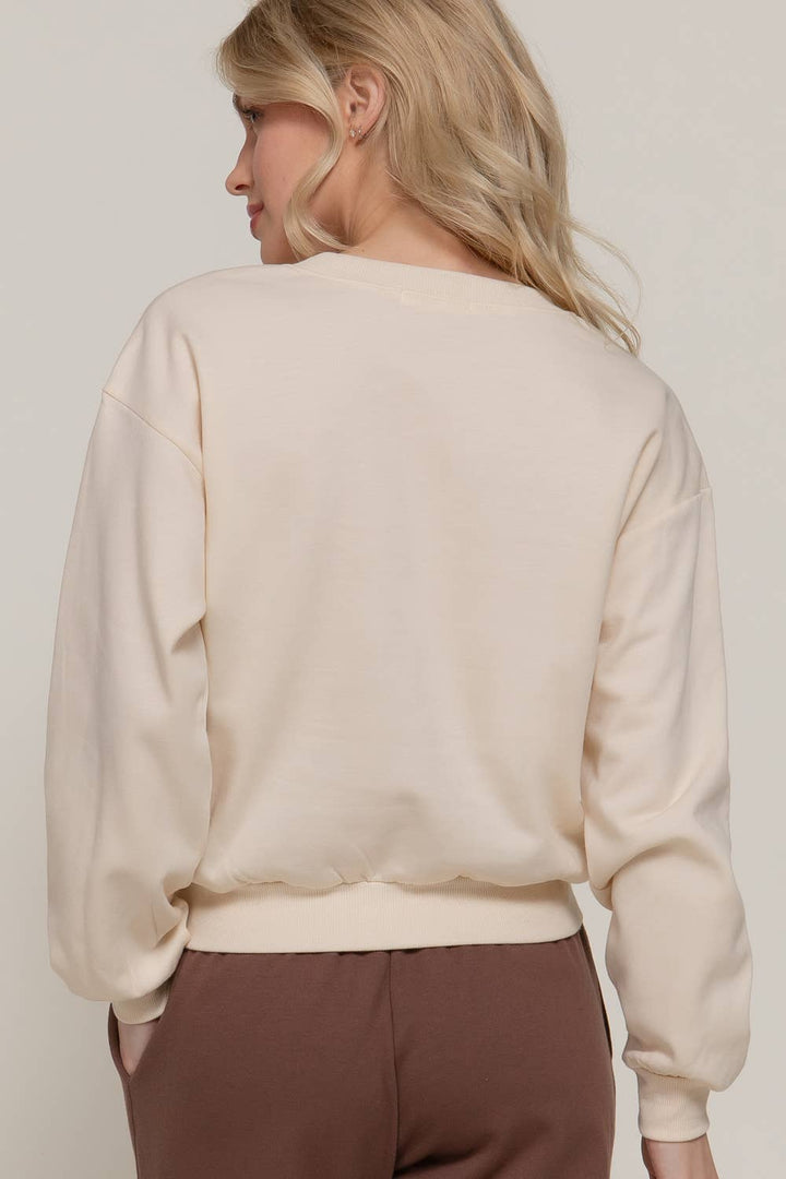 Round Neck Crop SweatShirt beige-Sweaters-Active Basic | Active USA-Shop with Bloom West Boutique, Women's Fashion Boutique, Located in Houma, Louisiana