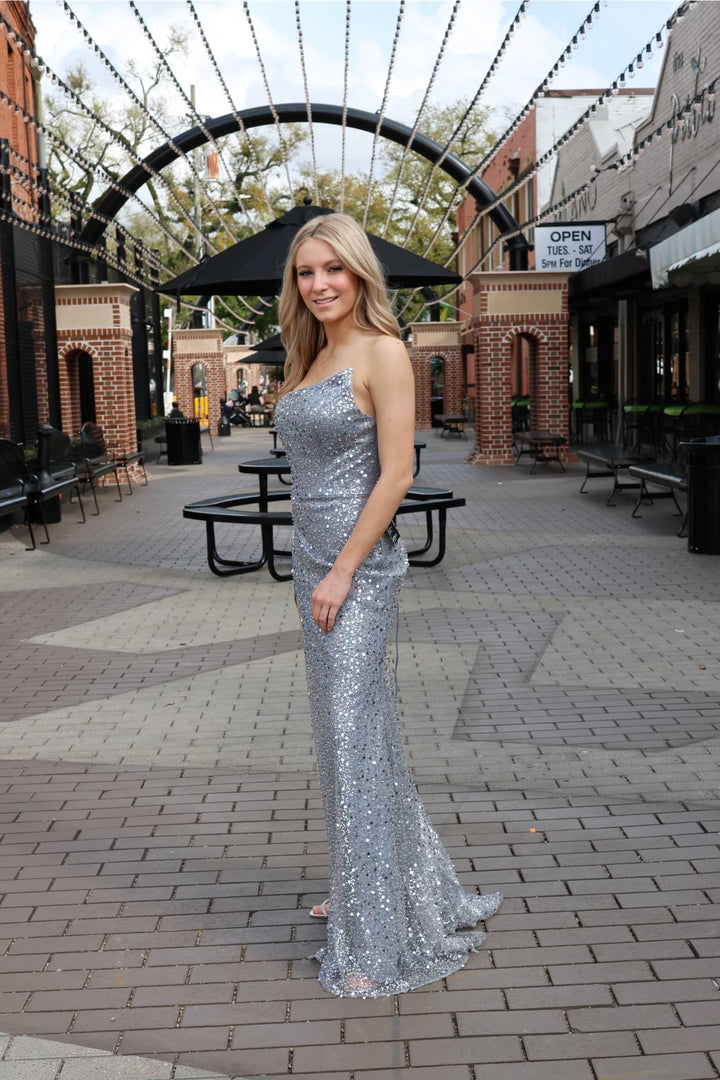 Carmella Fitted A-Symetrical Sequin Gown-Formal Gowns-cinderella by divine-Shop with Bloom West Boutique, Women's Fashion Boutique, Located in Houma, Louisiana