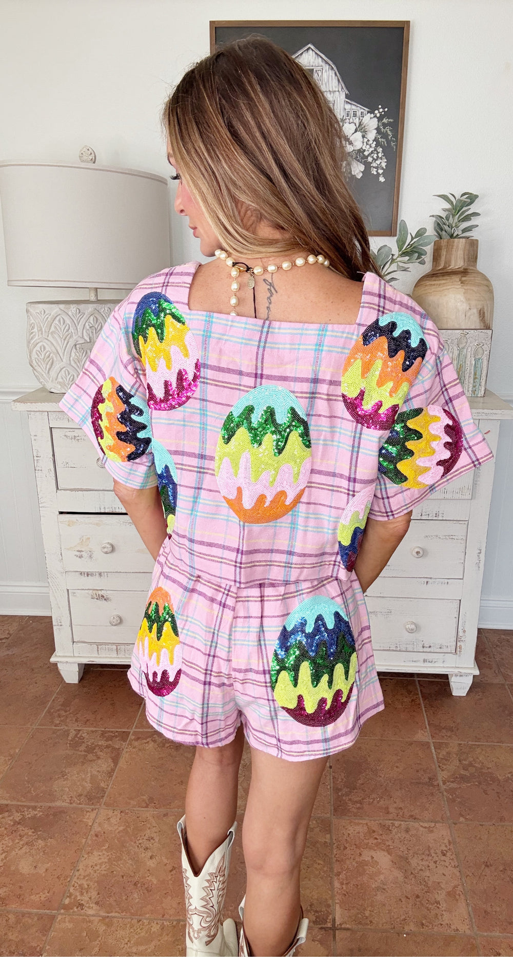 Queens Of Sparkles Plaid Easter Egg Shorts-QOS Bottoms-Queen Of Sparkles-Shop with Bloom West Boutique, Women's Fashion Boutique, Located in Houma, Louisiana