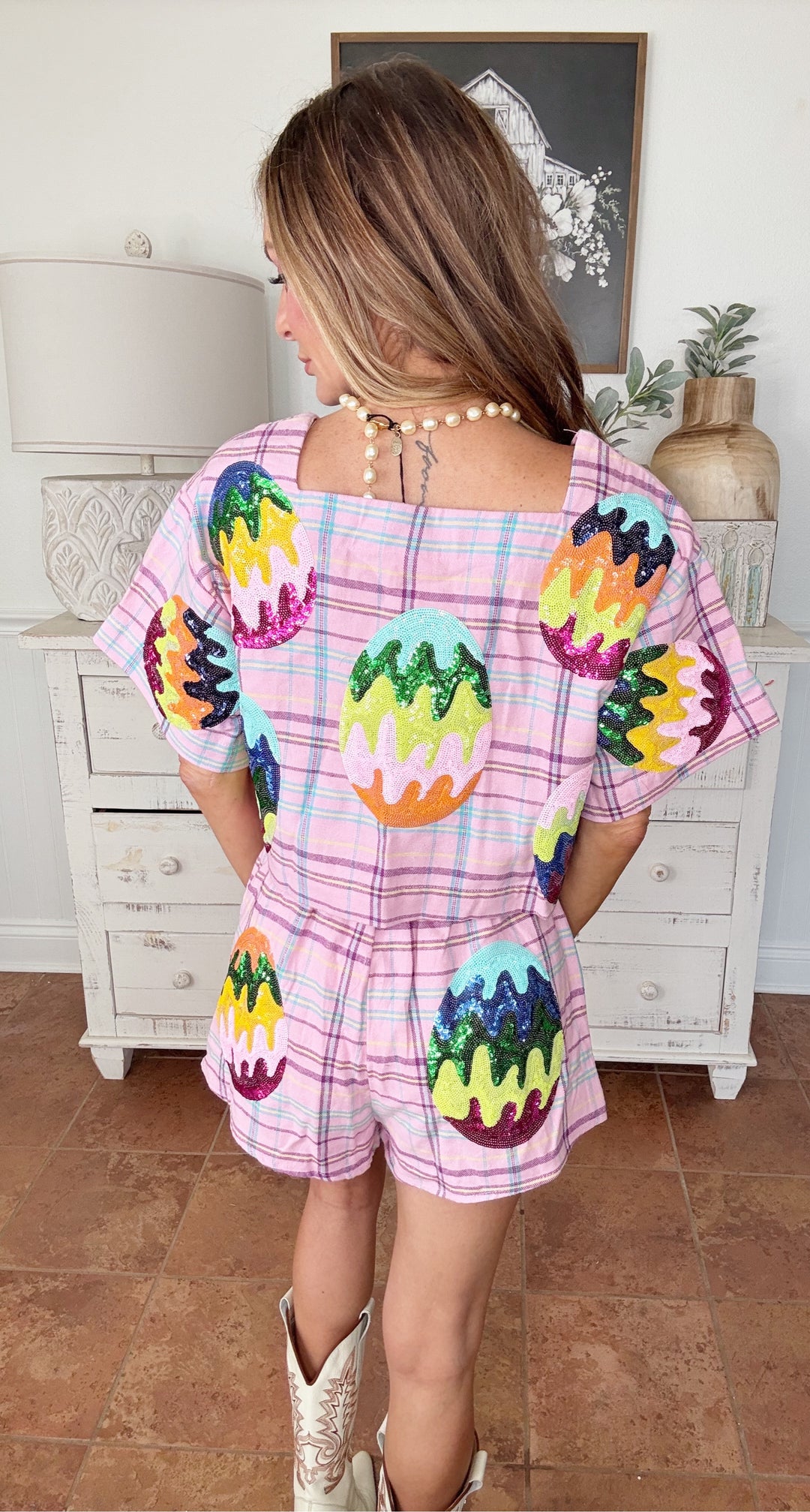 Queens Of Sparkles Plaid Easter Egg Shorts-QOS Bottoms-Queen Of Sparkles-Shop with Bloom West Boutique, Women's Fashion Boutique, Located in Houma, Louisiana
