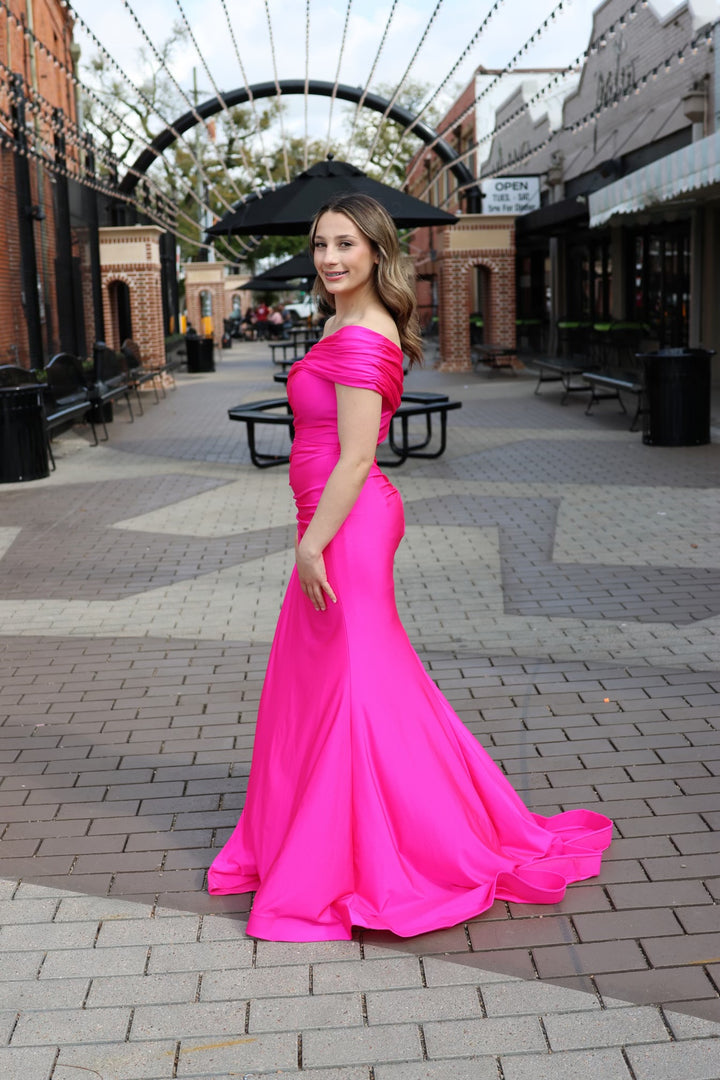 Danika Stretch Satin Gown With Gloves-Formal Gowns-cinderella by divine-Shop with Bloom West Boutique, Women's Fashion Boutique, Located in Houma, Louisiana