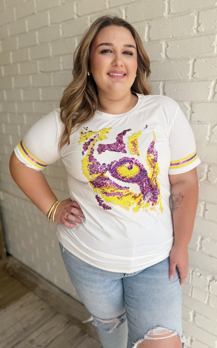 Purple and Gold Tiger Eye T- Shirt-Graphic Tees-Bloom West Boutique Custom-Shop with Bloom West Boutique, Women's Fashion Boutique, Located in Houma, Louisiana