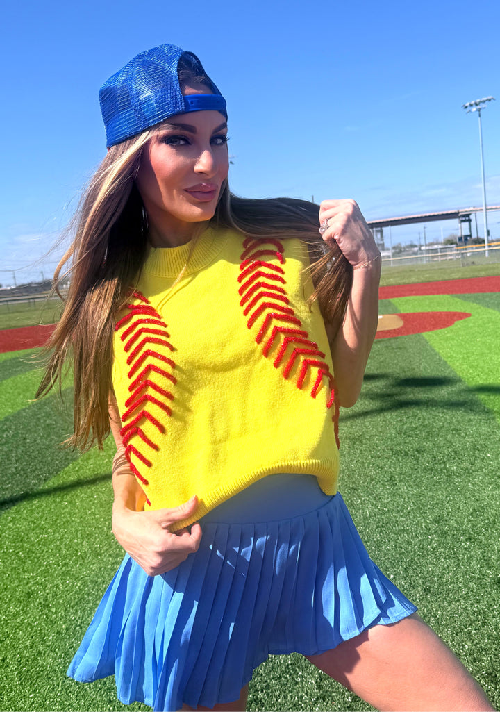 Queen of Sparkles Yellow Softball Vest-QOS Tops-Queen Of Sparkles-Shop with Bloom West Boutique, Women's Fashion Boutique, Located in Houma, Louisiana