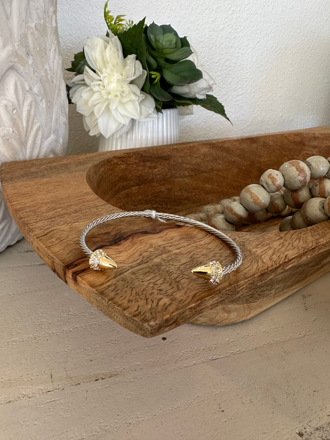 DY Silver Bracelet With Gold Pointed Cuff-Bracelets-2unic-Shop with Bloom West Boutique, Women's Fashion Boutique, Located in Houma, Louisiana