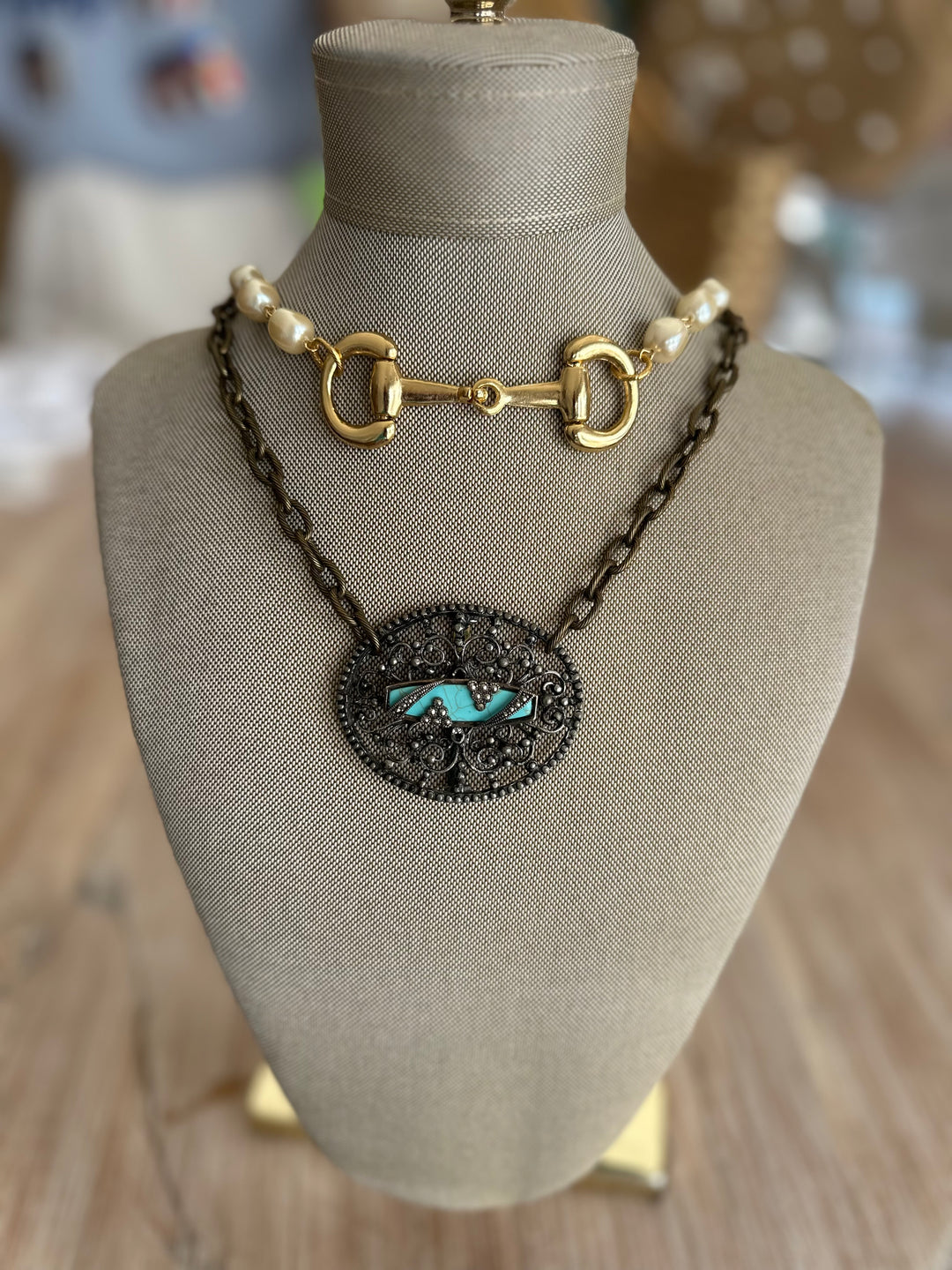 Vintage Turquoise Stone Shoe Clip Necklace-Necklaces-Erin Knight Designs-Shop with Bloom West Boutique, Women's Fashion Boutique, Located in Houma, Louisiana