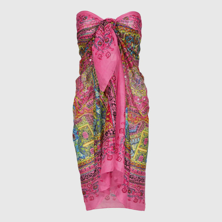 Geometric Beach Wrap Metallic Embroidered Sarong-Cover Ups-Dalfiya-Shop with Bloom West Boutique, Women's Fashion Boutique, Located in Houma, Louisiana