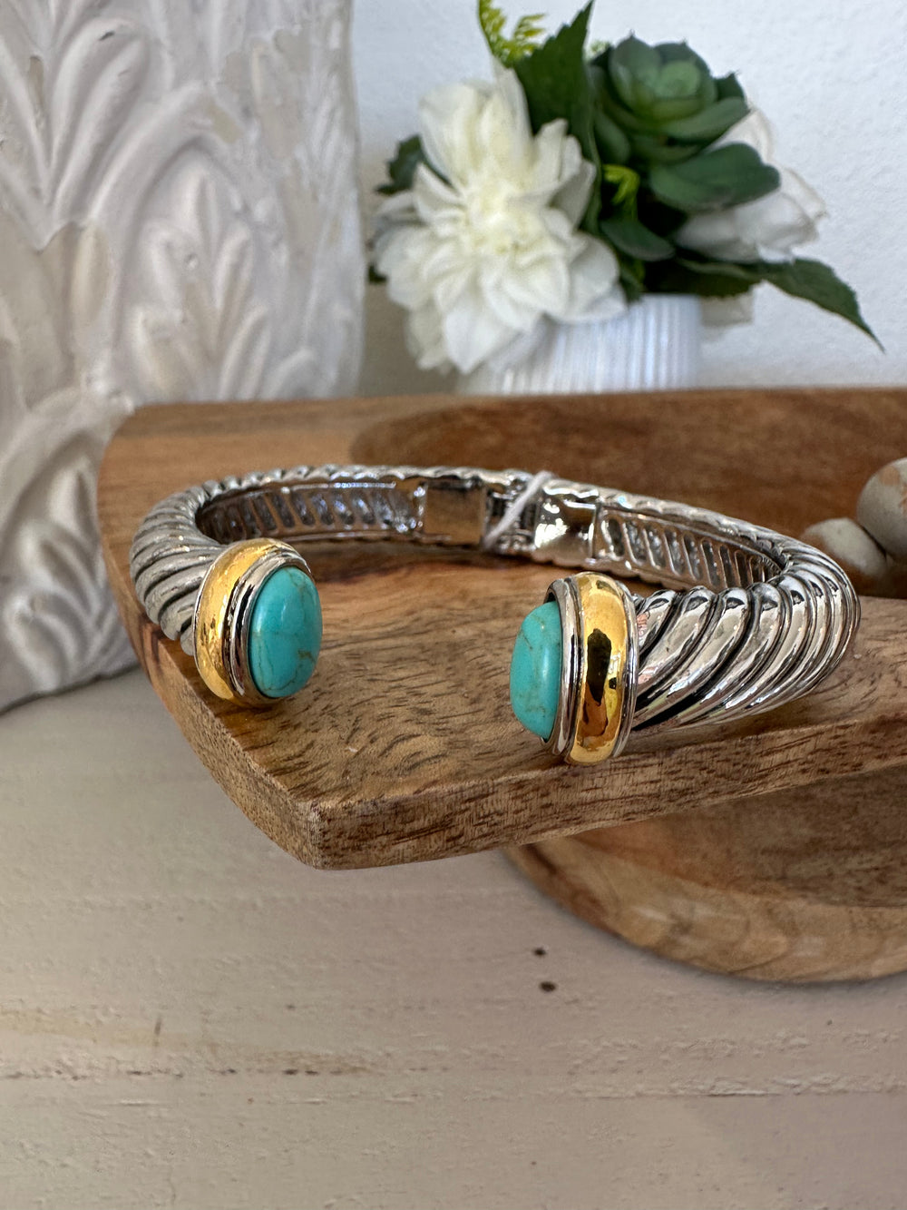 DY Teal & Silver Cuff Bracelet-Bracelets-2unic-Shop with Bloom West Boutique, Women's Fashion Boutique, Located in Houma, Louisiana