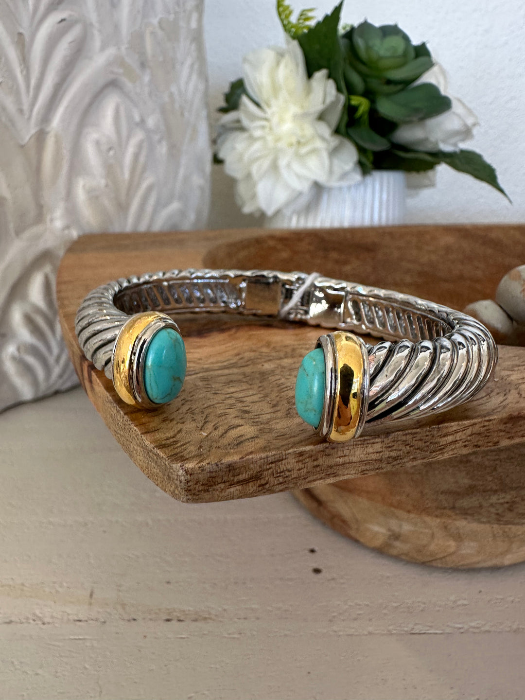 DY Teal & Silver Cuff Bracelet-Bracelets-2unic-Shop with Bloom West Boutique, Women's Fashion Boutique, Located in Houma, Louisiana