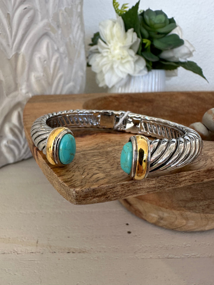 DY Teal & Silver Cuff Bracelet-Bracelets-2unic-Shop with Bloom West Boutique, Women's Fashion Boutique, Located in Houma, Louisiana