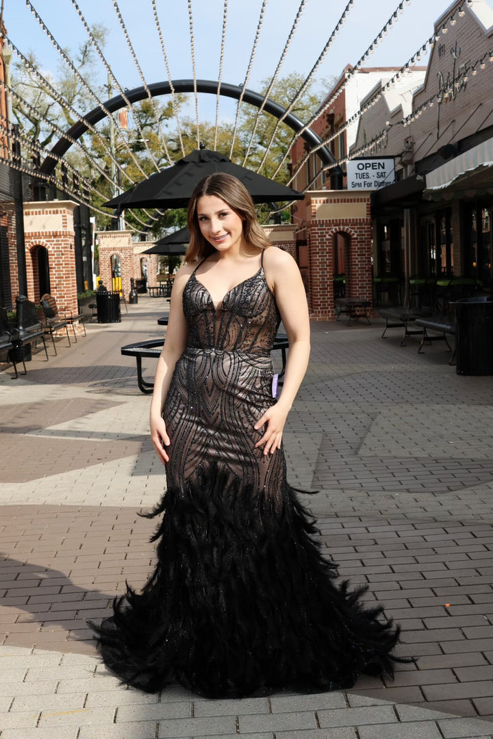 Matiyah Embellished & Feathered Gown-Formal Gowns-17 young dress-Shop with Bloom West Boutique, Women's Fashion Boutique, Located in Houma, Louisiana