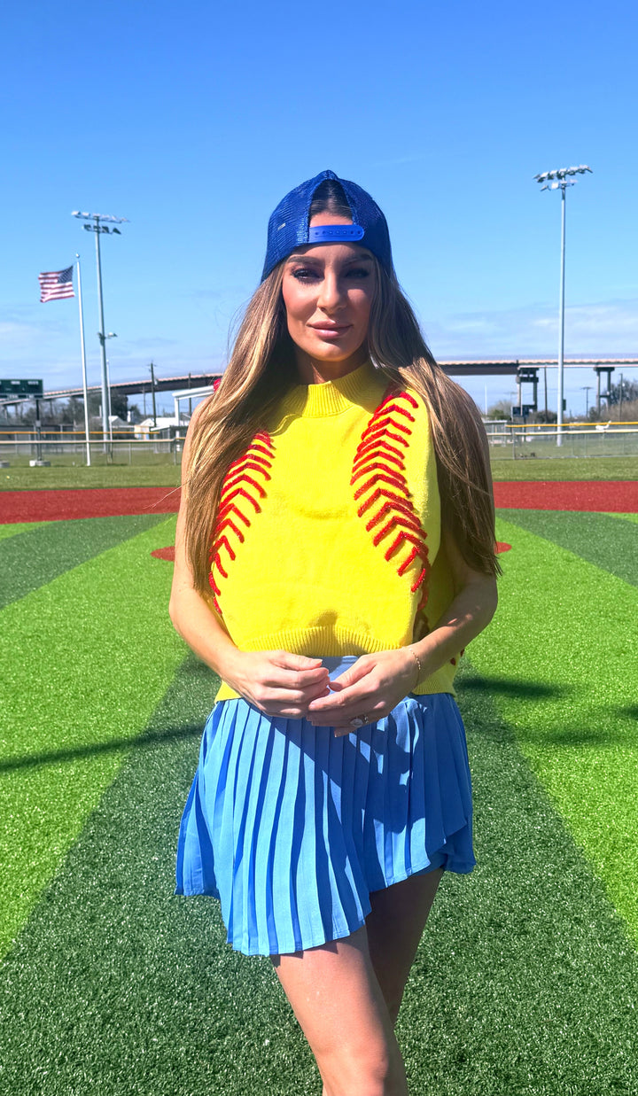 Queen of Sparkles Yellow Softball Vest-QOS Tops-Queen Of Sparkles-Shop with Bloom West Boutique, Women's Fashion Boutique, Located in Houma, Louisiana
