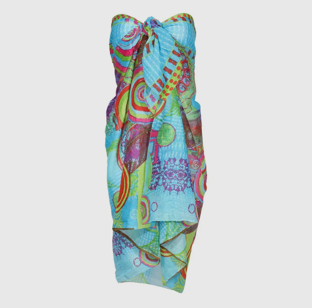 Light Cotton Sarong Embroidered Boho Beach Wrap-Cover Ups-Dalfiya-Shop with Bloom West Boutique, Women's Fashion Boutique, Located in Houma, Louisiana