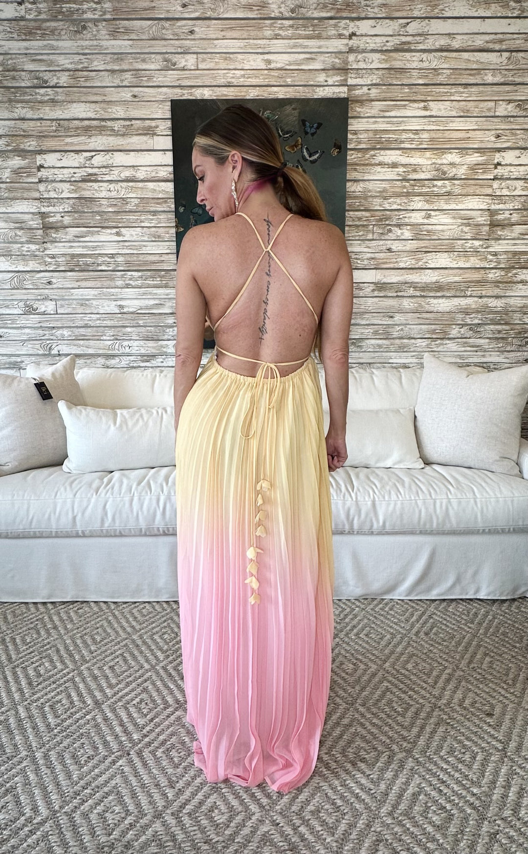 Fleur Plunge Neckline Pleated Maxi Dress-Maxi Dresses-Endless Blu-Shop with Bloom West Boutique, Women's Fashion Boutique, Located in Houma, Louisiana