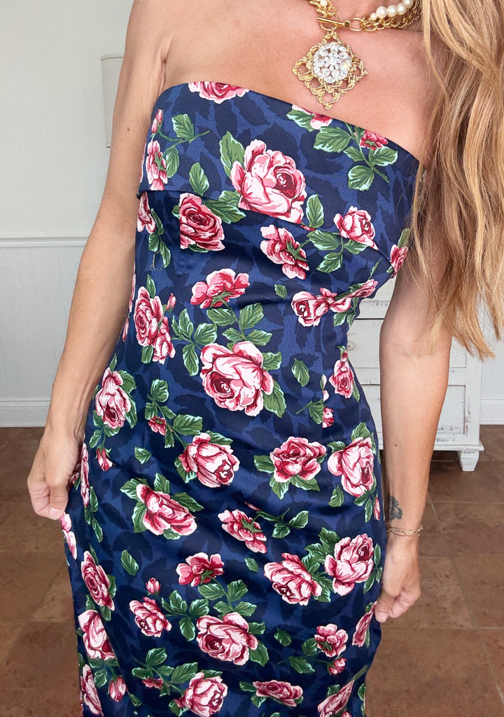 Porsha Floral Bodycon Tube Dress Navy-Maxi Dresses-Bloom West Boutique-Shop with Bloom West Boutique, Women's Fashion Boutique, Located in Houma, Louisiana