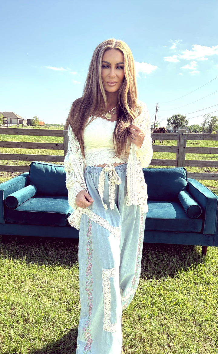 Bohemian Bloom Denim-Pants-POL Clothing-Shop with Bloom West Boutique, Women's Fashion Boutique, Located in Houma, Louisiana