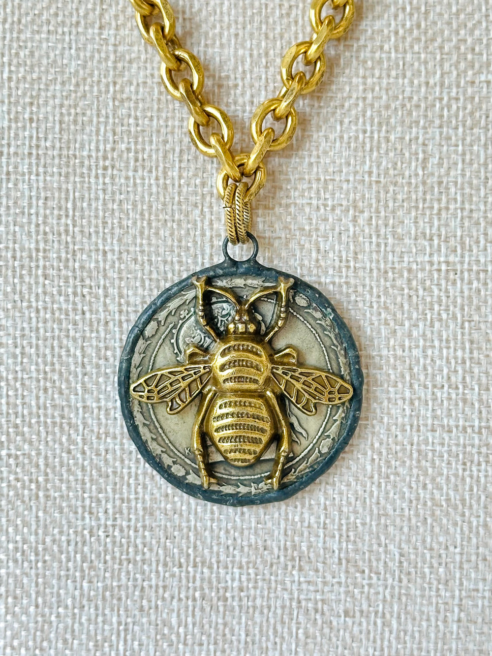 Antique Gold Chain W Coin & Bee Pendant-Necklaces-Lula n Lee-Shop with Bloom West Boutique, Women's Fashion Boutique, Located in Houma, Louisiana