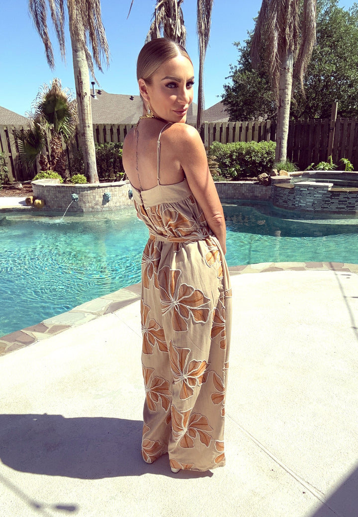 Endless Blu Embroidered Ember Jumpsuit-Jumpsuits-Endless Blu-Shop with Bloom West Boutique, Women's Fashion Boutique, Located in Houma, Louisiana