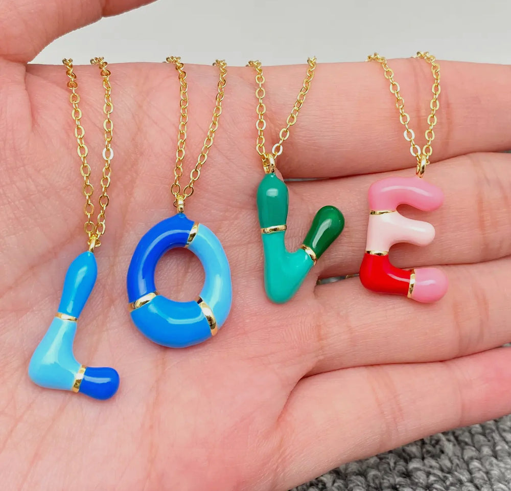 Bright Enamel Initial Bubble Charm Necklace-Necklaces-Mio Queens-Shop with Bloom West Boutique, Women's Fashion Boutique, Located in Houma, Louisiana