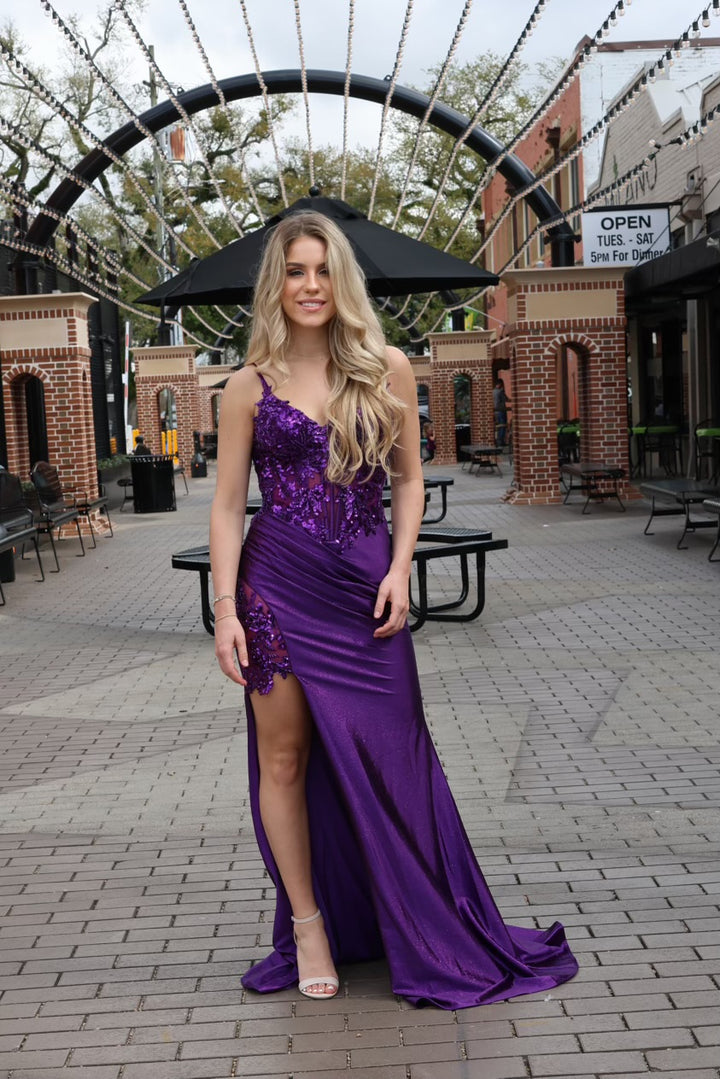 Katanna Stretch Satin Glitter & Lace Fitted Gown-Formal Gowns-17 young dress-Shop with Bloom West Boutique, Women's Fashion Boutique, Located in Houma, Louisiana