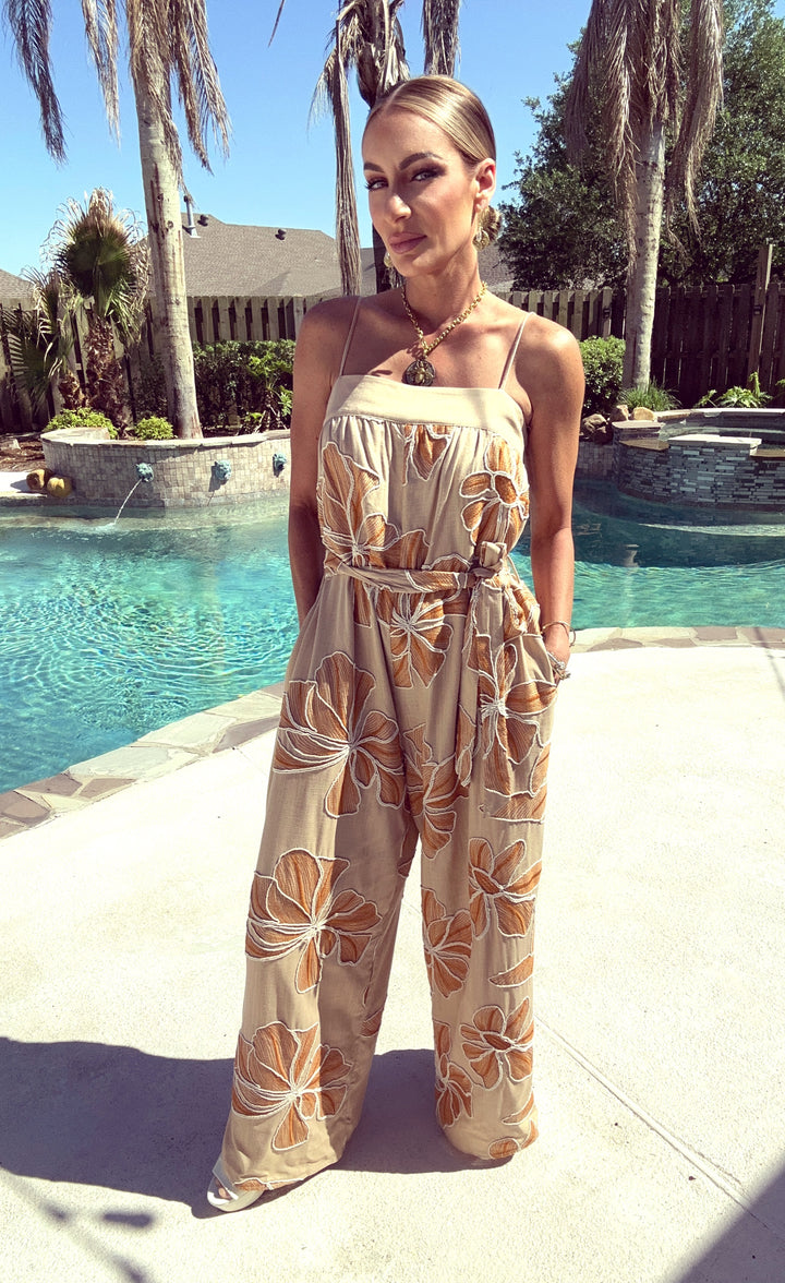 Endless Blu Embroidered Ember Jumpsuit-Jumpsuits-Endless Blu-Shop with Bloom West Boutique, Women's Fashion Boutique, Located in Houma, Louisiana