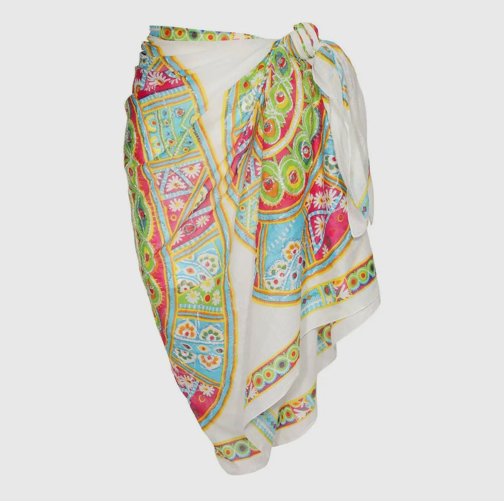 Mandala Embroidered Cotton Sarong Bikini Cover Up-Swimsuits-Dalfiya-Shop with Bloom West Boutique, Women's Fashion Boutique, Located in Houma, Louisiana