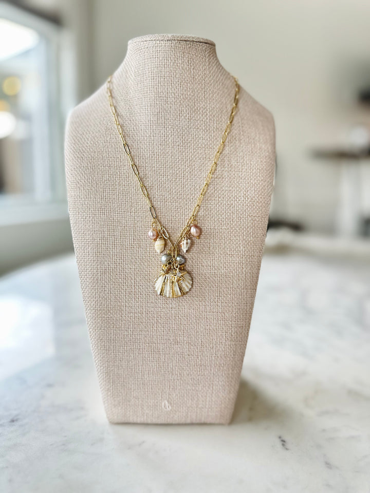 Shell Kissed Gold Plated Charm Necklace-Jewelry-Bloom West Boutique-Shop with Bloom West Boutique, Women's Fashion Boutique, Located in Houma, Louisiana