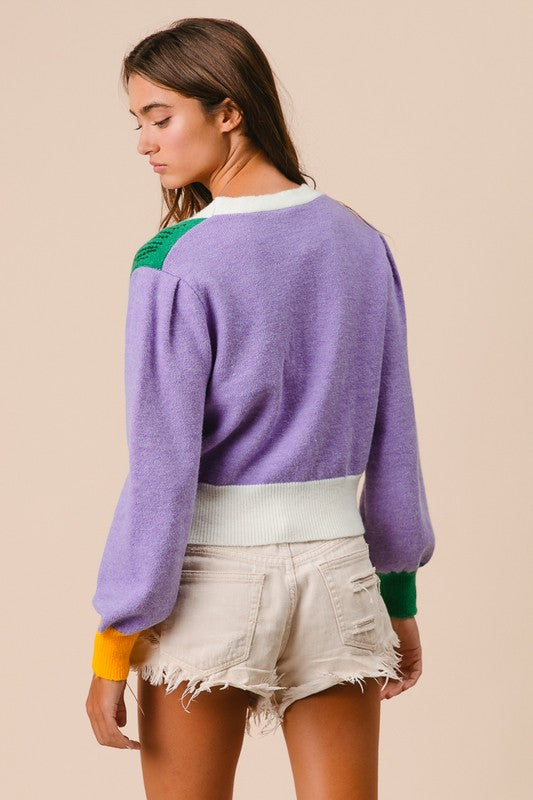 Mardi Gras Color Block Sequin Cardigan PREORDER-Cardigans-Bibi-Shop with Bloom West Boutique, Women's Fashion Boutique, Located in Houma, Louisiana
