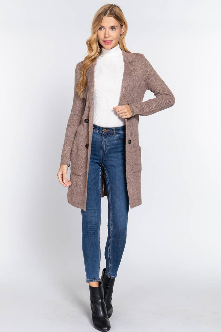 Knit Collar Sweater Jacket-Active Basic | Active USA-Shop with Bloom West Boutique, Women's Fashion Boutique, Located in Houma, Louisiana