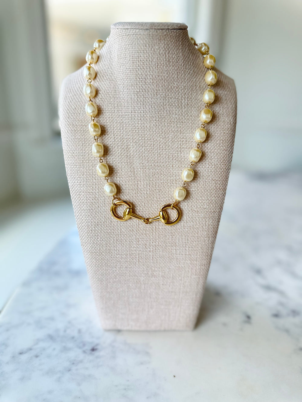 Erin Knight Large Gold Horse Bit Pearl Necklace-Necklaces-Erin Knight Designs-Shop with Bloom West Boutique, Women's Fashion Boutique, Located in Houma, Louisiana
