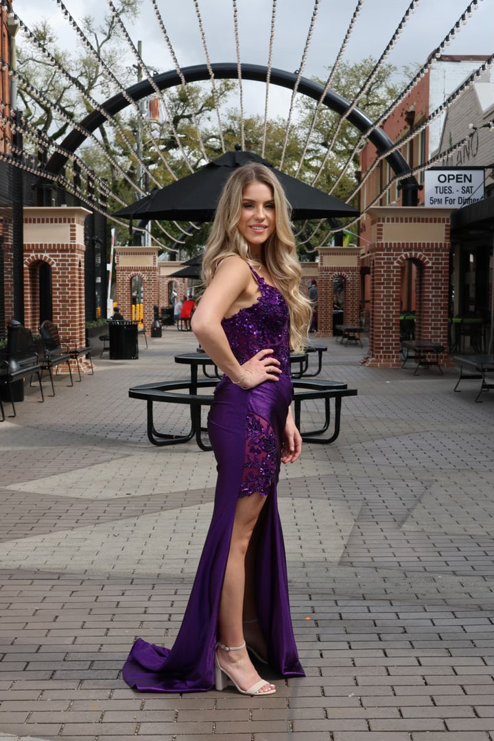 Katanna Stretch Satin Glitter & Lace Fitted Gown-Formal Gowns-17 young dress-Shop with Bloom West Boutique, Women's Fashion Boutique, Located in Houma, Louisiana