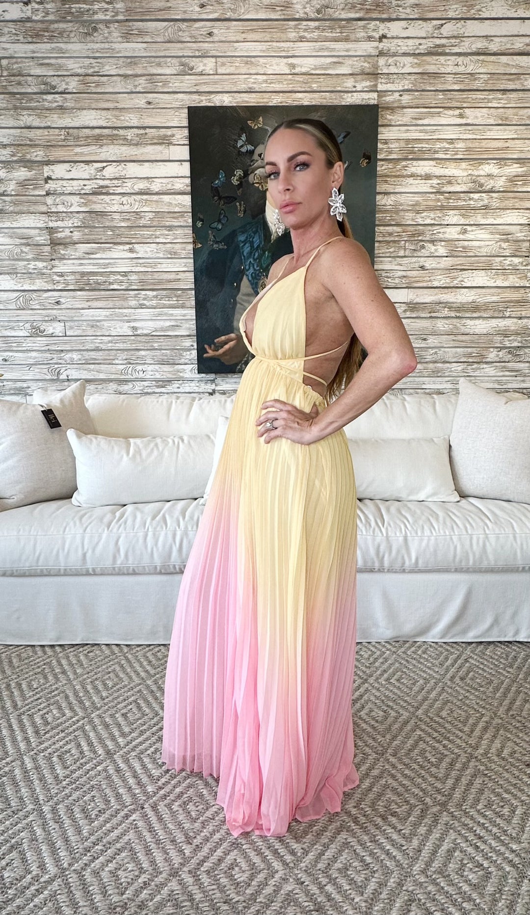 Fleur Plunge Neckline Pleated Maxi Dress-Maxi Dresses-Endless Blu-Shop with Bloom West Boutique, Women's Fashion Boutique, Located in Houma, Louisiana