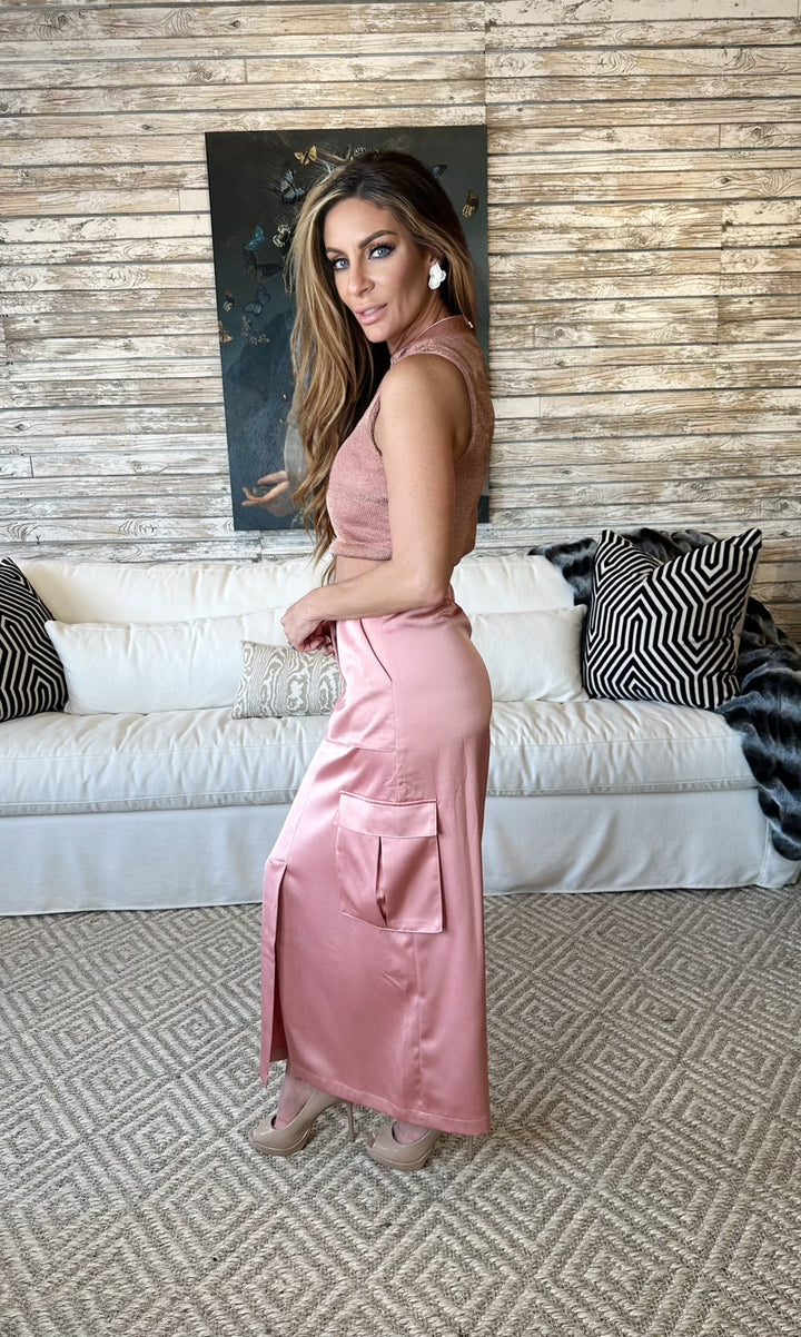 Kordyn Satin Cargo Skirt-Skirts-Rivir-Shop with Bloom West Boutique, Women's Fashion Boutique, Located in Houma, Louisiana
