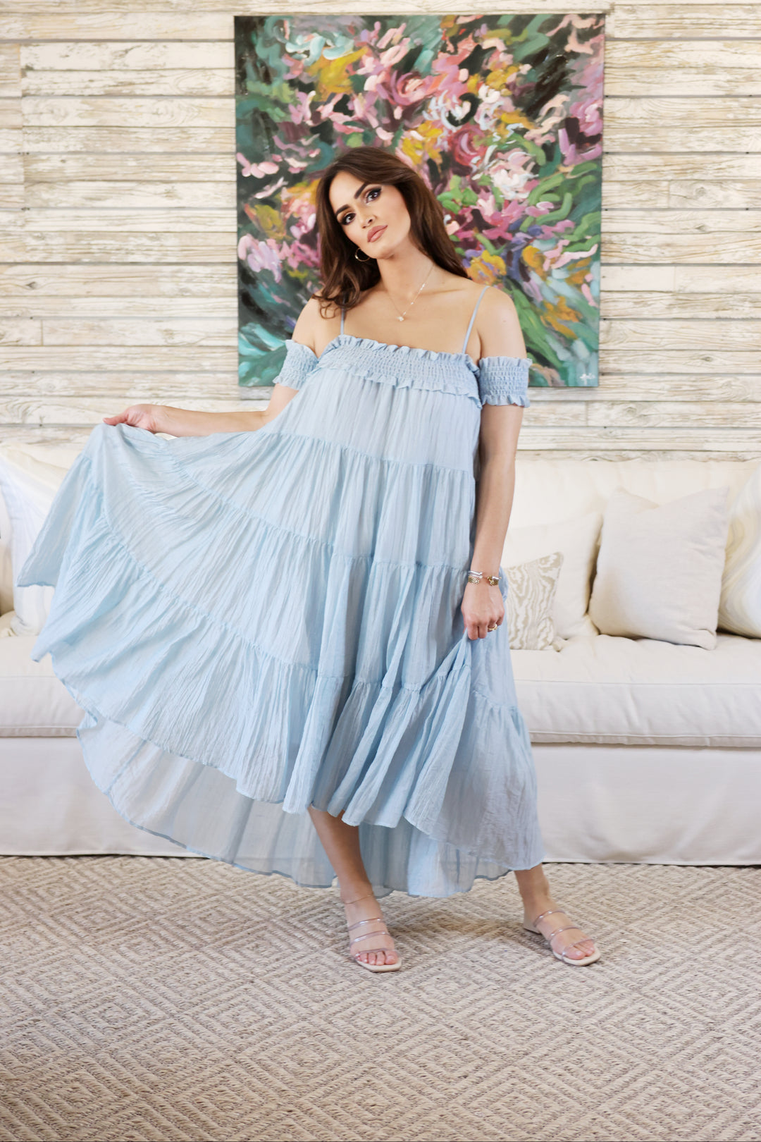 Ayla Off the Shoulder Maxi Dress-Maxi Dresses-mable-Shop with Bloom West Boutique, Women's Fashion Boutique, Located in Houma, Louisiana