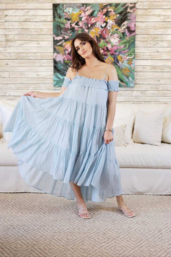 Ayla Off the Shoulder Maxi Dress-Maxi Dresses-mable-Shop with Bloom West Boutique, Women's Fashion Boutique, Located in Houma, Louisiana