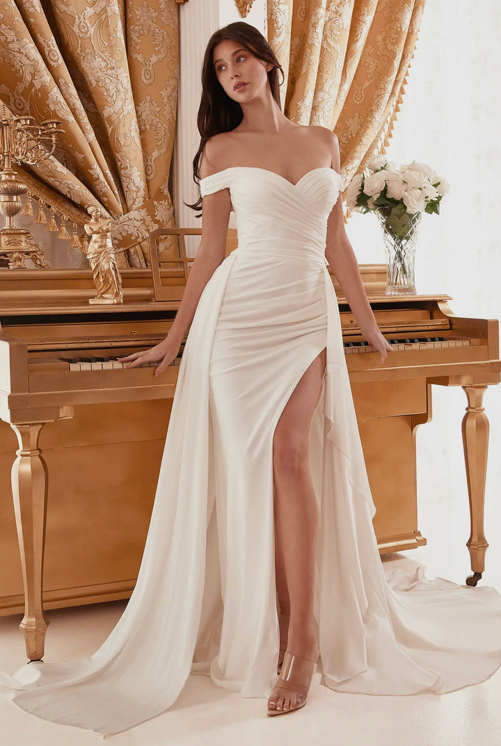 Ballentine Draped Off The Shoulder Bridal Gown-Formal Gowns-ladivine by cinderella-Shop with Bloom West Boutique, Women's Fashion Boutique, Located in Houma, Louisiana