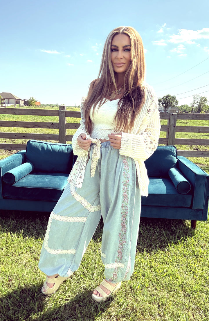 Bohemian Bloom Denim-Pants-POL Clothing-Shop with Bloom West Boutique, Women's Fashion Boutique, Located in Houma, Louisiana