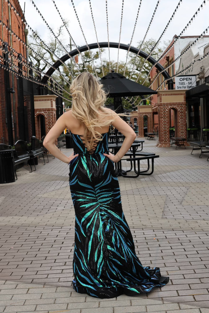 Kloe Strapless Sequin Printed Mermaid Gown-Formal Gowns-17 young dress-Shop with Bloom West Boutique, Women's Fashion Boutique, Located in Houma, Louisiana