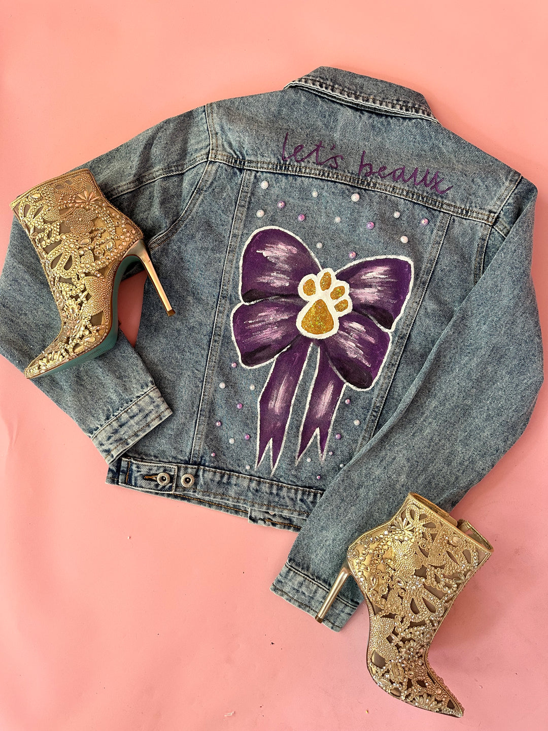 Lets beaux Hand Painted Denim Jacket-Jackets-Bloom West Boutique-Shop with Bloom West Boutique, Women's Fashion Boutique, Located in Houma, Louisiana