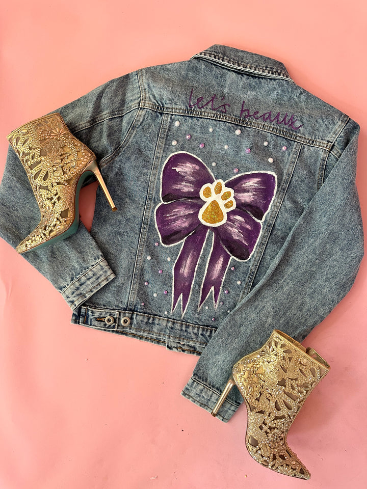 Lets beaux Hand Painted Denim Jacket-Jackets-Bloom West Boutique-Shop with Bloom West Boutique, Women's Fashion Boutique, Located in Houma, Louisiana
