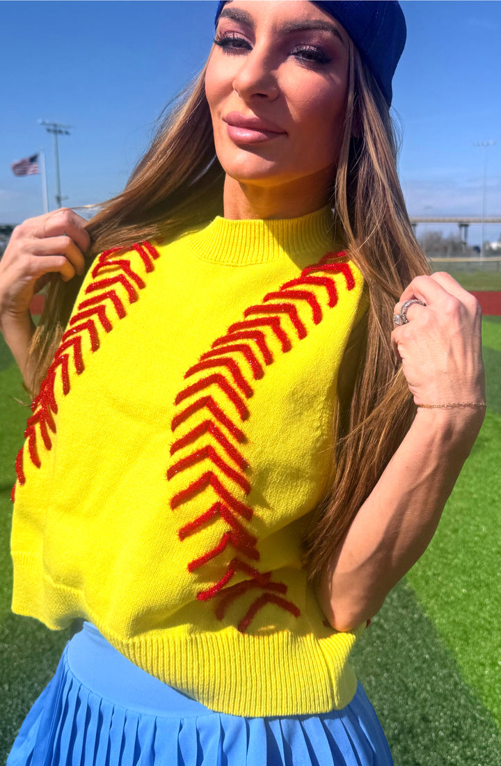 Queen of Sparkles Yellow Softball Vest-QOS Tops-Queen Of Sparkles-Shop with Bloom West Boutique, Women's Fashion Boutique, Located in Houma, Louisiana